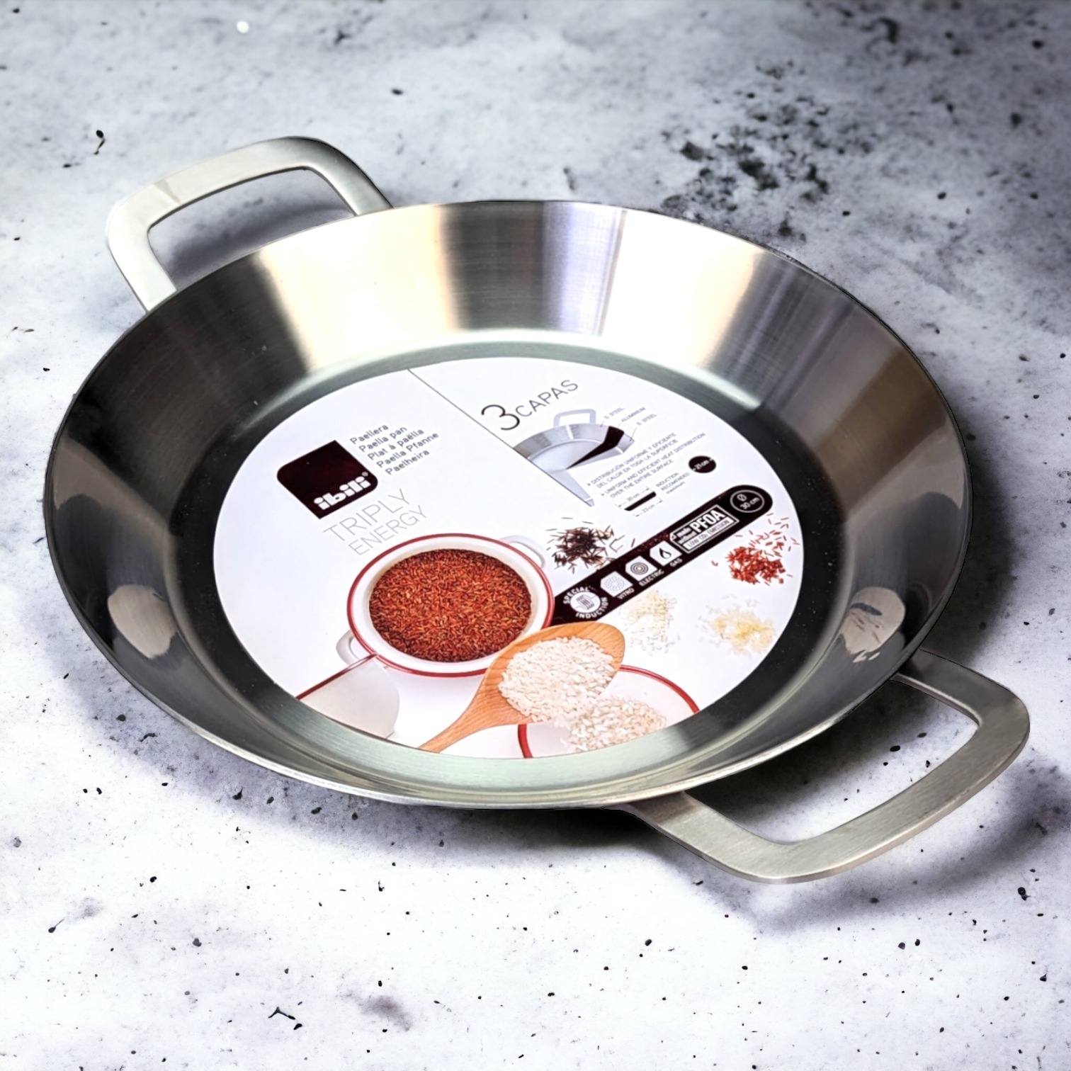 The Paella Company - 30cm Ibili Triply Stainless Steel Paella Pan